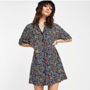 Topshop Black & White Floral Print Mini Dress, size 2
